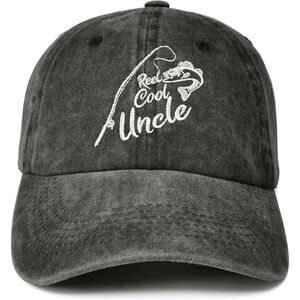 Unisex Black Washed Reel Cool Uncle Embroidery Adjustable Classic Baseball Caps